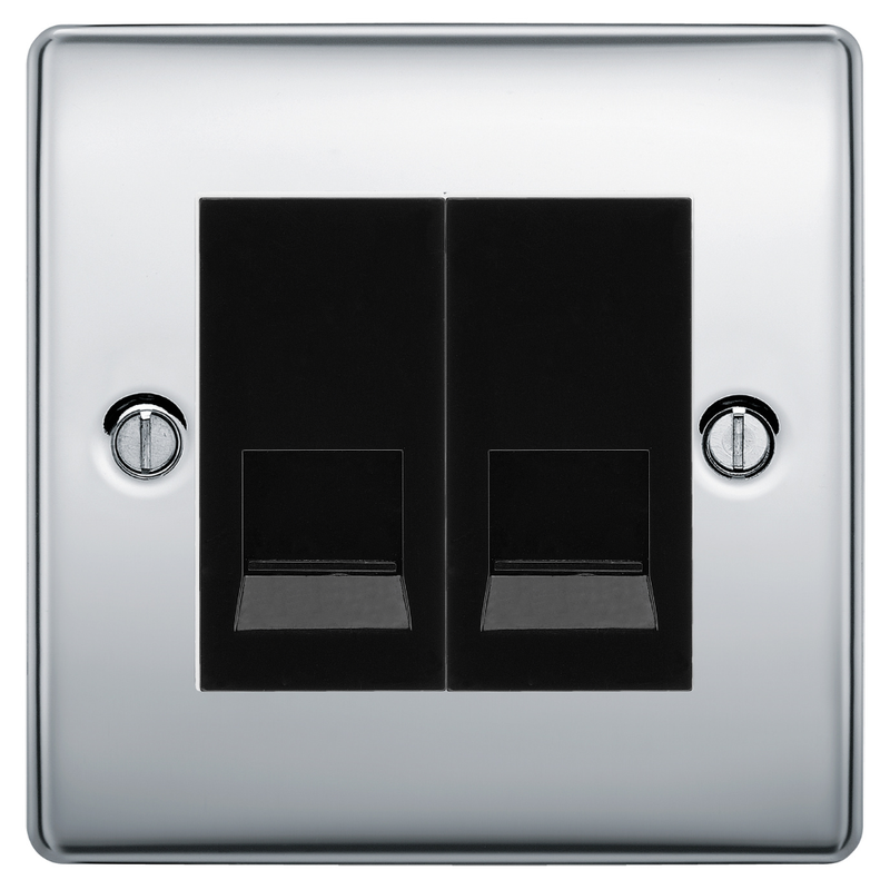 BG Nexus Polished Chrome Double Secondary Telephone Socket, Screw Terminal - Black Insert
