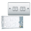 BG Nexus Metal Polished Chrome 20A 16AX 2 Way Quadruple Light Switch NPC44 with 25mm Steel Back Box