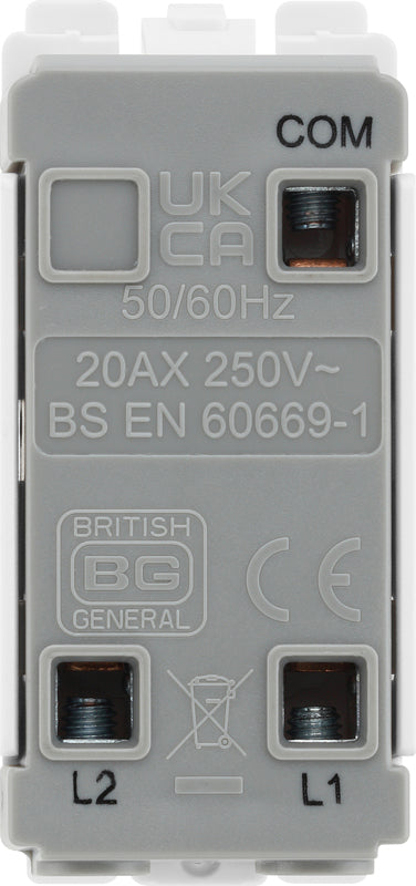 BG RPCDW12 Evolve Grid White 20A 20AX 2 Way 1 Pole Switch Module by British General (BG-RPCDW12)
