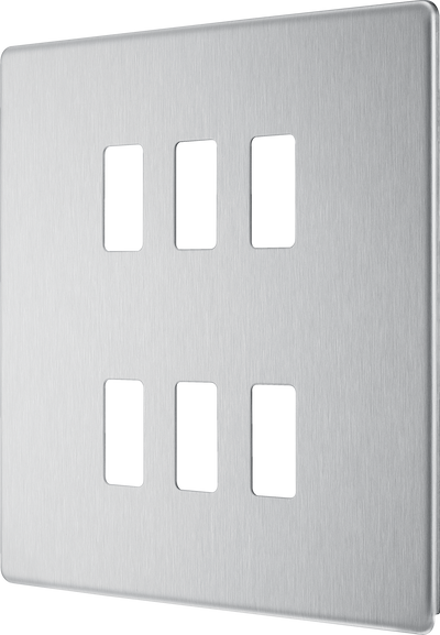BG Electrical RFBS6 Nexus Grid Brushed Steel Screwless Front Plate 6 Module