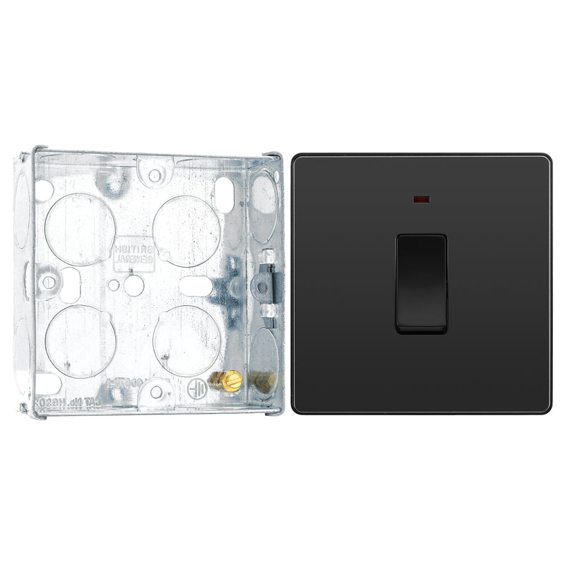 BG Evolve Black Chrome 20A 2 Pole LED Switch PCDBC31B with 25mm Steel Back Box