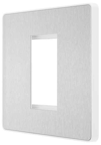 BG PCDBSEMS1W Brushed Steel Evolve 1 Euro Module Front Plate - White Insert