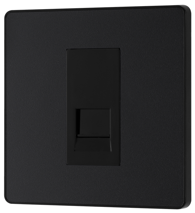 PCDMBBTM1B Front - This Evolve Matt Black master telephone socket from British General uses a screw terminal connection, and should be used where your telephone line enters your property. This is the best place to connect your router as it's where you're most likely to get the best performance and fastest speeds for your broadband.