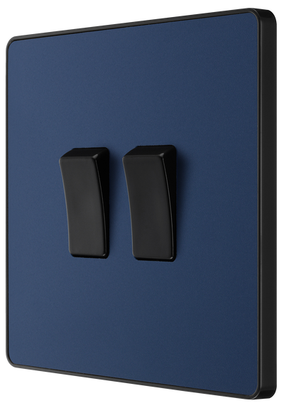 BG PCDDB42B Matt Blue Evolve 2 Gang 20A 16AX 2 Way Light Switch - Black Insert