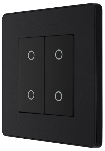 BG PCDMBTDS2B Matt Black Evolve 2 Gang 200W Trailing Edge Secondary Touch Dimmer - Black Insert