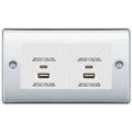 BG Polished Chrome 4G Euro Plate with 45W USB A+C Charger Modules - White Insert