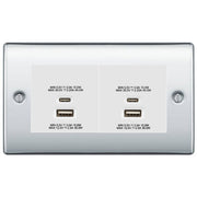BG Polished Chrome 4G Euro Plate with 45W USB A+C Charger Modules - White Insert by British General (BG-NPCEMR4+EMUSBAC45W)