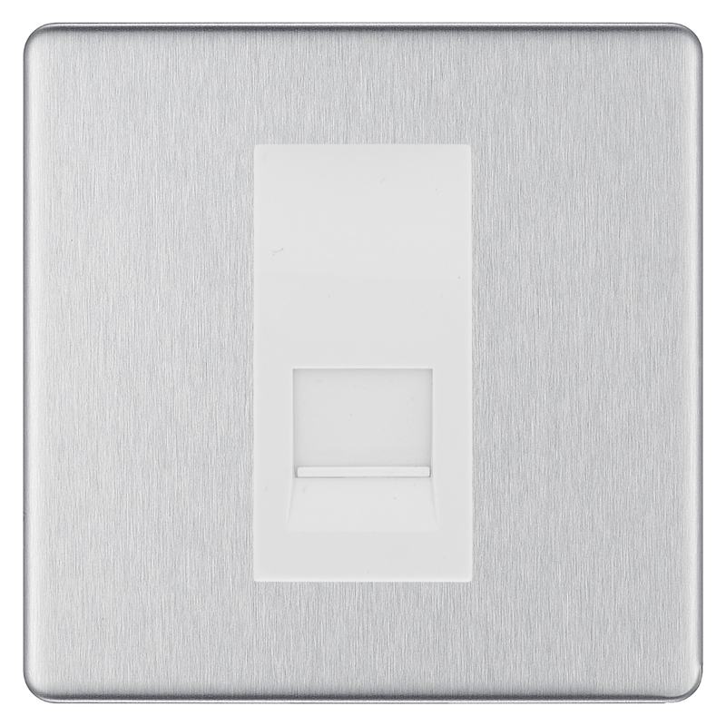 BG Screwless Brushed Steel Single Secondary Telephone Socket, Screw Terminal - White Insert