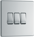 BG Electrical FPC43 Nexus Screwless Flat-Plate Triple Light Switch Polished Chrome 2 Way 10A