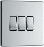 BG Electrical FPC43 Nexus Screwless Flat-Plate Triple Light Switch Polished Chrome 2 Way 10A by British General (BG-FPC43-Shopify-SA_1)