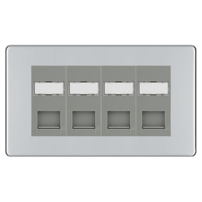 BG Screwless Polished Chrome 4 Gang RJ45 CAT6 Data Socket Grey Inserts by British General (BG-FPCRJ454C5EG)