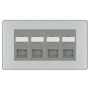 BG Screwless Polished Chrome 4 Gang RJ45 CAT6 Data Socket Grey Inserts by British General (BG-FPCRJ454C5EG)