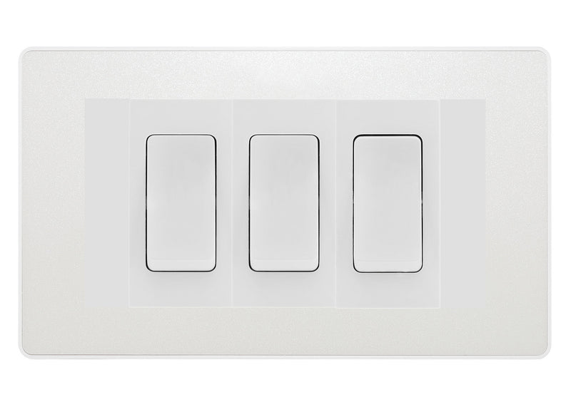 BG Evolve Pearlescent White 3 Gang 20AX 2-Way Switch Custom Grid - White Insert