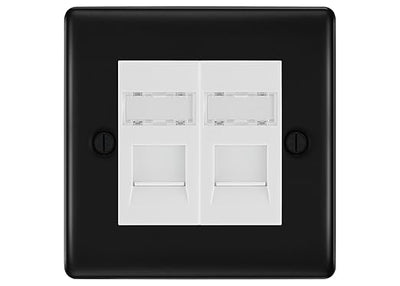 BG Nexus Metal Matt Black 2 Gang RJ45 Data Socket NFBRJ452W White Inserts by British General (BG-NFBRJ452W)