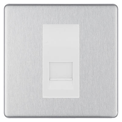 BG Screwless Brushed Steel Single Master Telephone Socket, Screw Terminal - White Insert by British General (BG-FBSBTMS1W)