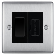 BG Nexus Metal Brushed Steel 20A Double Pole Switch & 13A Fused Spur Plate | Black Insert