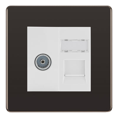 BG Screwless Black Nickel TV Aerial & RJ45 CAT6 Data Socket - White Insert