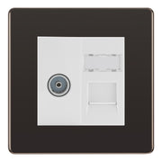 BG Screwless Black Nickel TV Aerial & RJ45 CAT6 Data Socket - White Insert