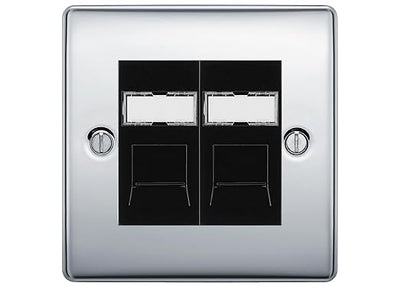 BG Nexus Metal Polished Chrome 2 Gang RJ45 Data Socket NPCRJ452B Black Inserts by British General (BG-NPCRJ452B)