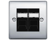 BG Nexus Metal Polished Chrome 2 Gang RJ45 Data Socket NPCRJ452B Black Inserts by British General (BG-NPCRJ452B)