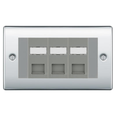 BG Nexus Polished Chrome 3 Gang RJ45 CAT6 Data Socket Grey Inserts by British General (BG-NPCRJ453C5EG)