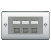 BG Nexus Polished Chrome 3 Gang RJ45 CAT6 Data Socket Grey Inserts by British General (BG-NPCRJ453C5EG)