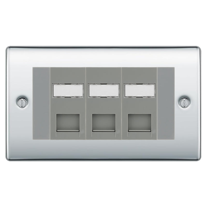 BG Nexus Polished Chrome 3 Gang RJ45 CAT6 Data Socket Grey Inserts