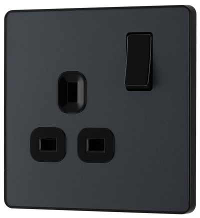 BG Evolve PCDMG21B Matt Grey 1 Gang 13A Switched Socket Outlet-Black Insert