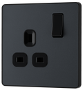 BG Evolve PCDMG21B Matt Grey 1 Gang 13A Switched Socket Outlet-Black Insert