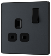 BG Evolve PCDMG21B Matt Grey 1 Gang 13A Switched Socket Outlet-Black Insert by British General (BG-PCDMG21B-Shopify-SA_1)