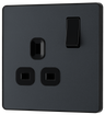 BG Evolve PCDMG21B Matt Grey 1 Gang 13A Switched Socket Outlet-Black Insert by British General (BG-PCDMG21B-Shopify-SA_1)