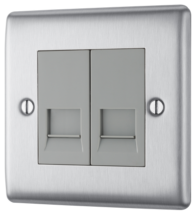 NBSRJ112  Front - This RJ11 telephone socket from British General uses a screw terminal connection and can be used for connecting two analogue phone lines.