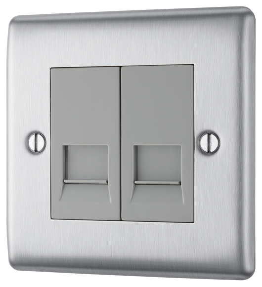 NBSRJ112  Front - This RJ11 telephone socket from British General uses a screw terminal connection and can be used for connecting two analogue phone lines.