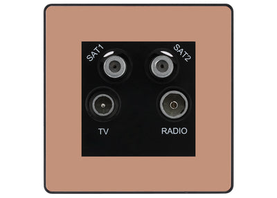 BG Evolve Polished Copper TV/FM/2x SAT Quadplex Socket – Black Insert by British General (BG-PCDCPTVFMSAT2B)
