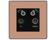 BG Evolve Polished Copper TV/FM/2x SAT Quadplex Socket – Black Insert by British General (BG-PCDCPTVFMSAT2B)