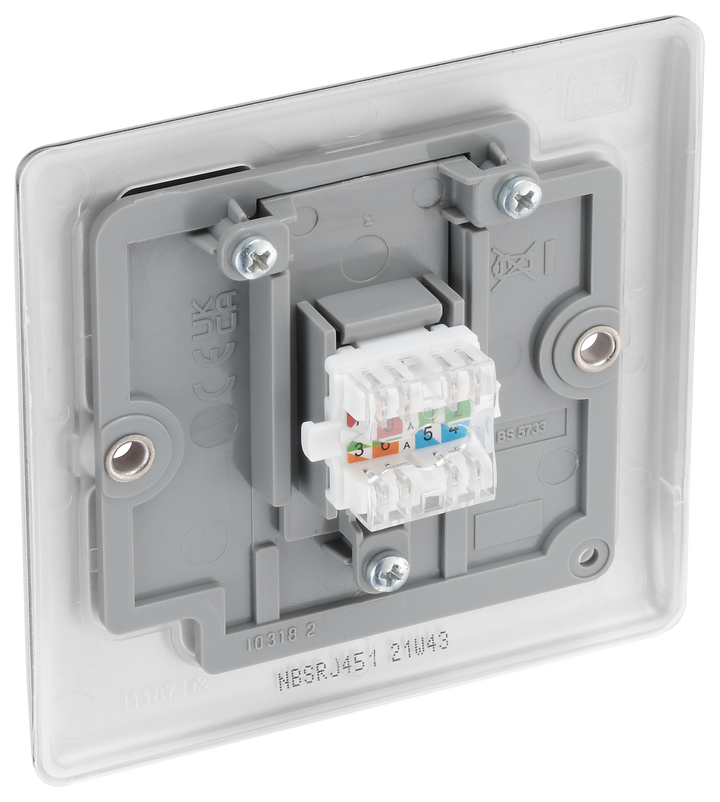 NBSRJ451 Back - This RJ45 ethernet socket from British General uses an IDC terminal connection and is ideal for home and office providing a networking outlet with ID window for identification.