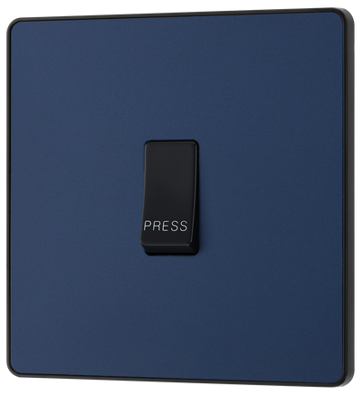 BG PCDDB14B Matt Blue Evolve 10AX 1 Way Press Switch - Black Insert