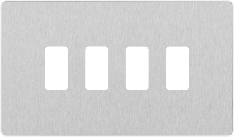 BG RPCDBS4W Evolve Grid Brushed Steel 4 Module Rectangular Front Plate - White Trim