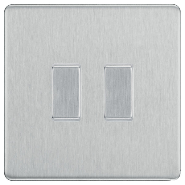 BG Brushed Steel Screwless Flat Plate 2 Gang Light Switch 1x Intermediate 1x 2 Way Custom Switch