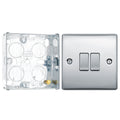 BG Nexus Metal Polished Chrome 20A 16AX 2 Way Double Light Switch NPC42 with 25mm Steel Back Box