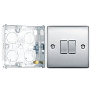 BG Nexus Metal Polished Chrome 20A 16AX 2 Way Double Light Switch NPC42 with 25mm Steel Back Box by British General (BG-NPC42+HGS02)