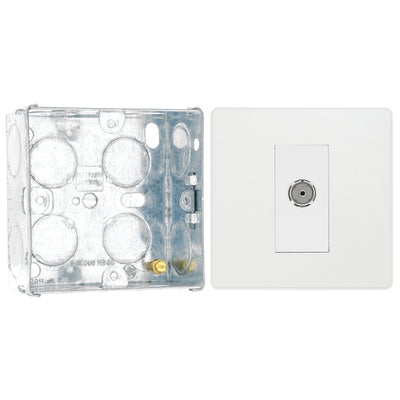 BG Evolve Pearlescent White Co-Axial Socket Outlet PCDCL60W with 35mm Steel Back Box