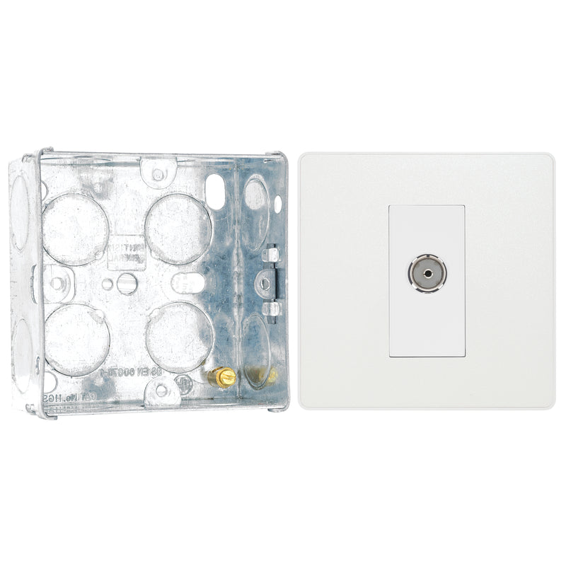 BG Evolve Pearlescent White Single Co-Axial Socket PCDCL60W with 35mm Steel Back Box
