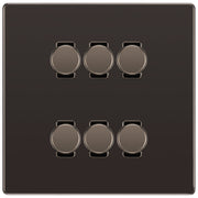 BG Black Nickel Screwless Flat Plate 6 Gang Trailing Edge LED Dimmer Light Switch 2 Way Custom Switch by British General (SCREWLESS-BN-6G-CUSTOM-6xDIMMER-2Way)