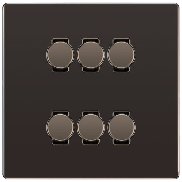 BG Black Nickel Screwless Flat Plate 6 Gang Trailing Edge LED Dimmer Light Switch 2 Way Custom Switch