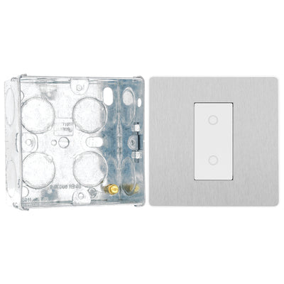 BG Evolve Brushed Steel Single Master Touch Dimmer Switch PCDBSTDM1W with 35mm Steel Back Box
