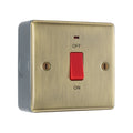 BG Nexus Antique Brass Single Plate 45A DP Neon Cooker Switch with Surface Pattress Back Box