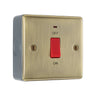 BG Nexus Antique Brass Single Plate 45A DP Neon Cooker Switch with Surface Pattress Back Box by British General (BG-NAB74+MC501)
