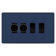 BG Evolve Matt Blue 4 Gang Light Switch 2x Trailing Edge LED Dimmer 2x 2 Way Custom Switch by British General (Evolve-DB-CUSTOM-4GANG-2x-DIMMER-2x-2WAY)
