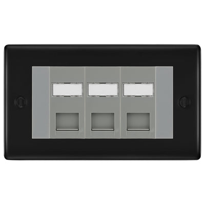 BG Nexus Matt Black 3 Gang RJ45 CAT6 Data Socket Grey Inserts by British General (BG-NFBRJ453C5EG)